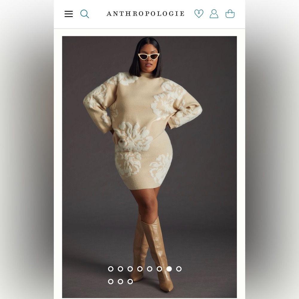 Anthropologie Cream Floral Knit Mini Skirt